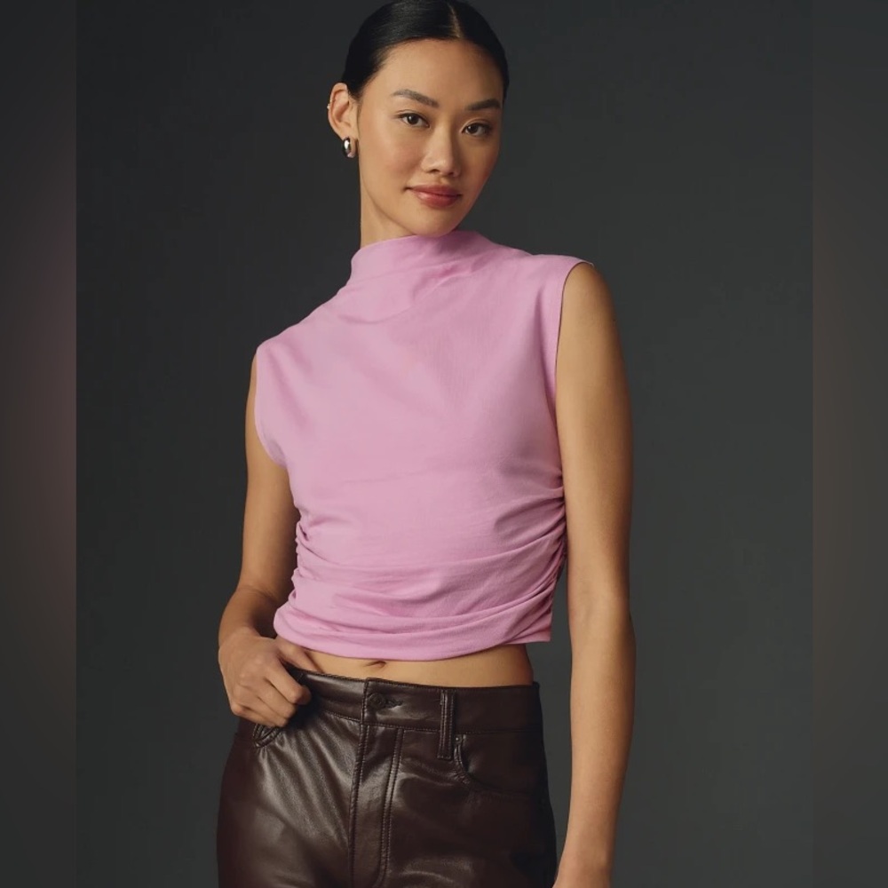 (NWT) Maeve Mock Neck Sleeveless Ruched Muscle Tank Top